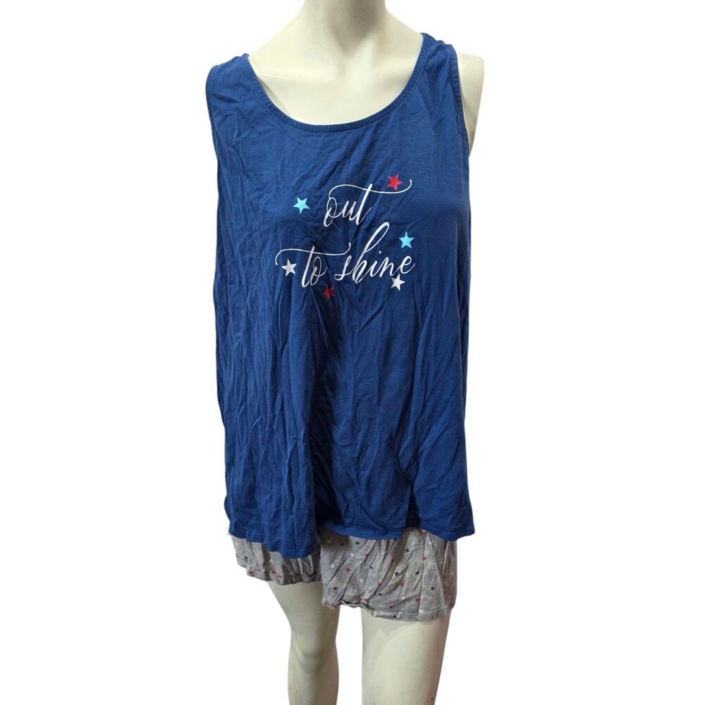 Cacique Sleep Pajama‎ Romper Shorts Blue Stars Lounge Plus Size 22/24 Soft